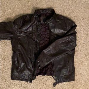 Zara man dark brown leather biker jacket unisex